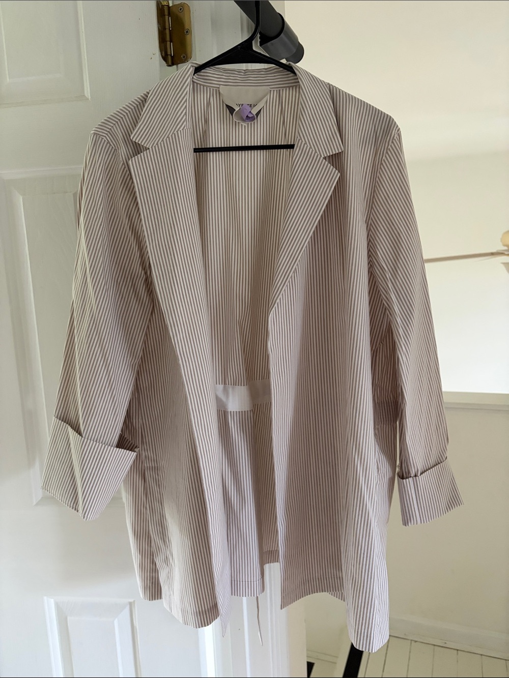 Lafayette 148 New York Light Beige Striped Open Blazer - Women Jackets & Coats